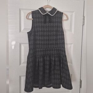 Sleeveless Black Tweed Dress with Pearl-Trim Collar